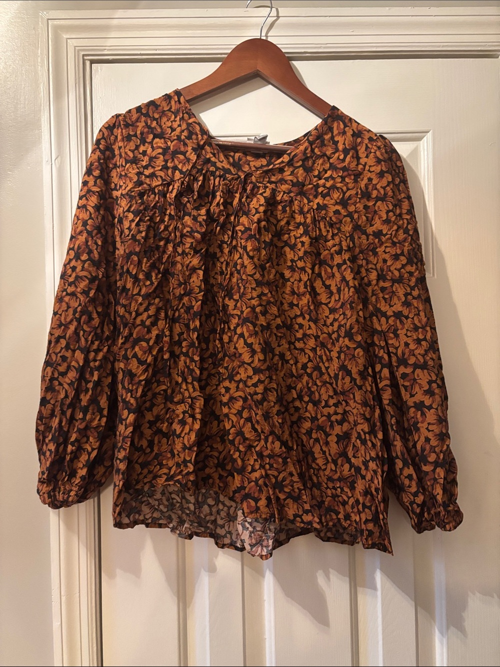 Women’s Floral Long-Sleeve Blouse in Rust/Black
